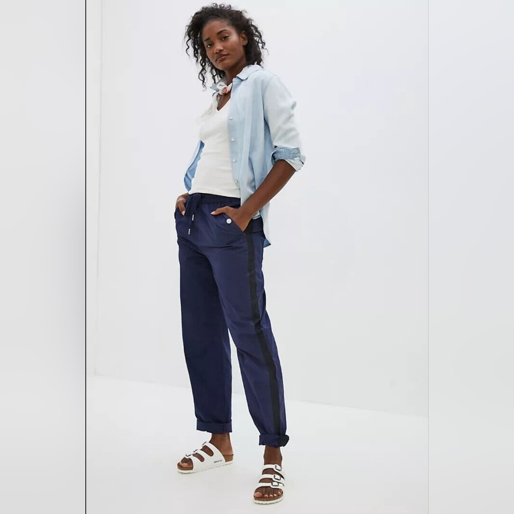 Anthropologie Maeve Tenley Navy Black Side Stripe Cotton Track Pants Small